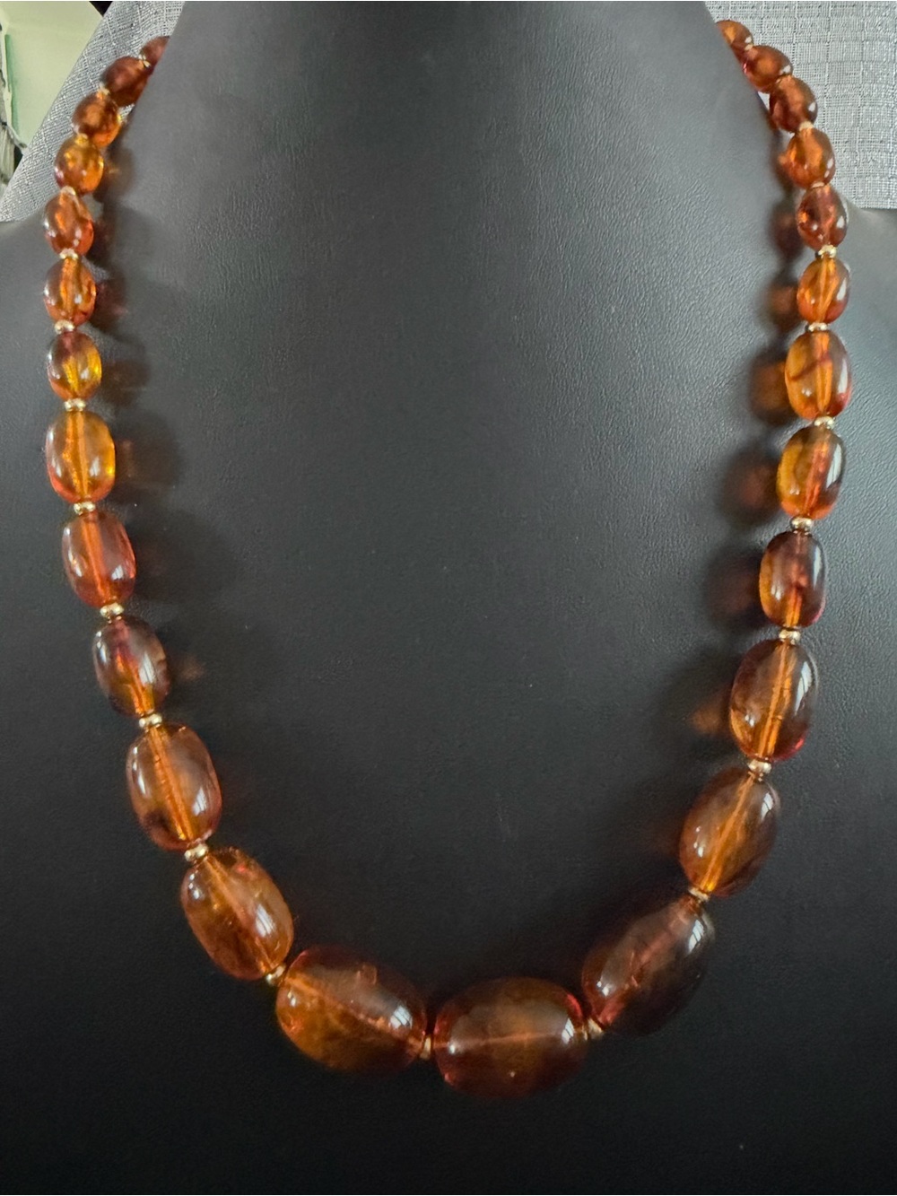 Vintage Baltic Amber Bead Necklace - Cognac and Honey Color Statement Necklace